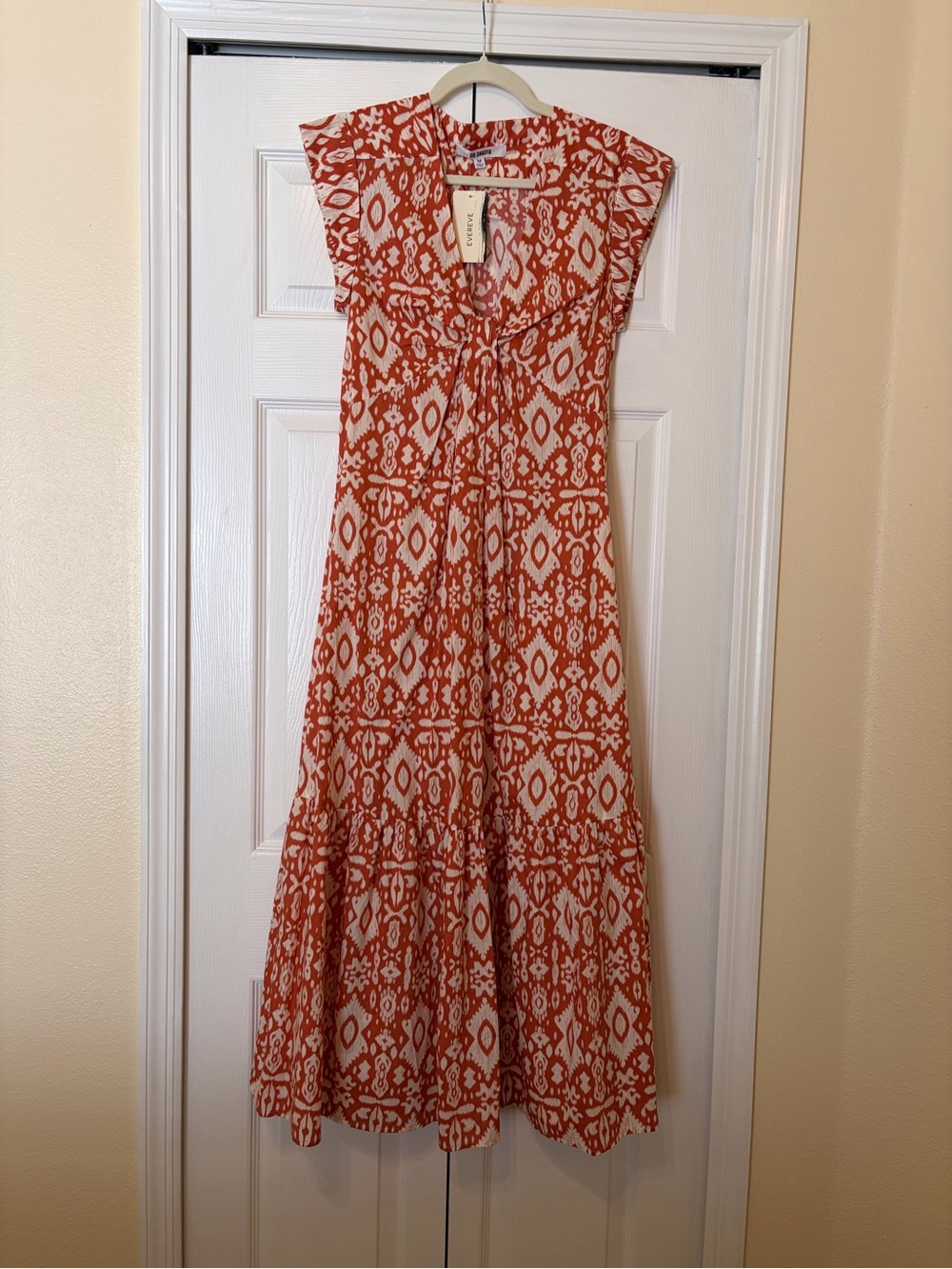 NWT BB Dakota Orange and White Ikat Maxi Dress